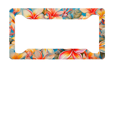 Hawaiian Plumeria License Plate Frame | Tropical Floral Aluminum Car Accessory image 0