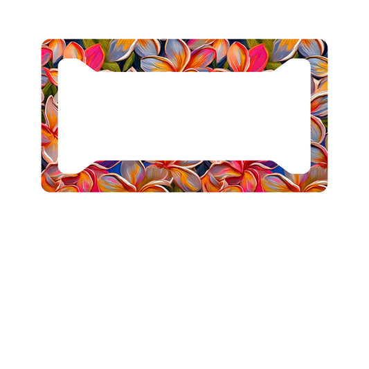Multicolor Tropical Plumeria License Plate Frame – Hawaiian Floral Car Accessor image 0