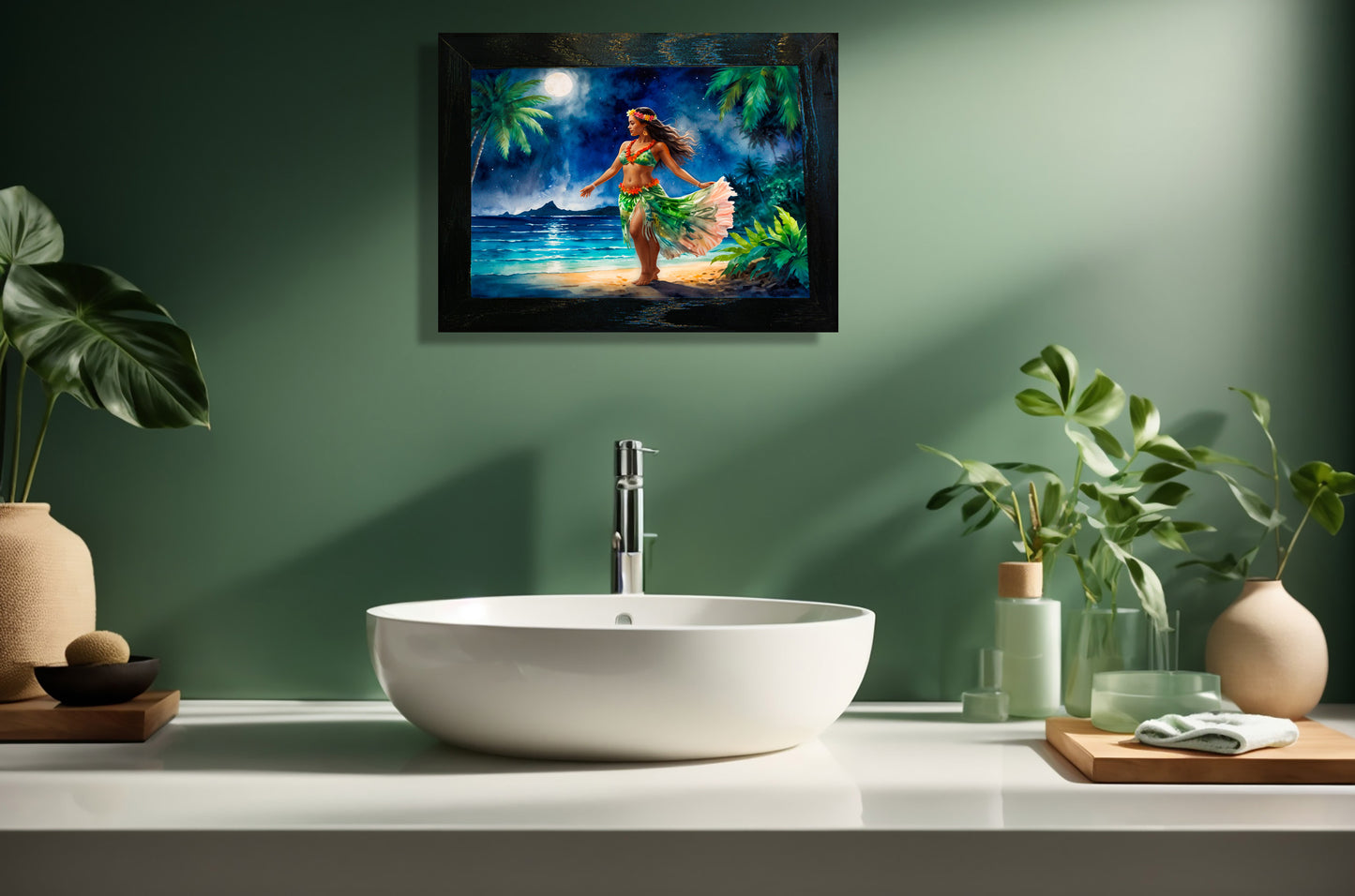 Hula in the Night Breeze - Framed Ceramic Tile Artwork - Canvas Prints image 1