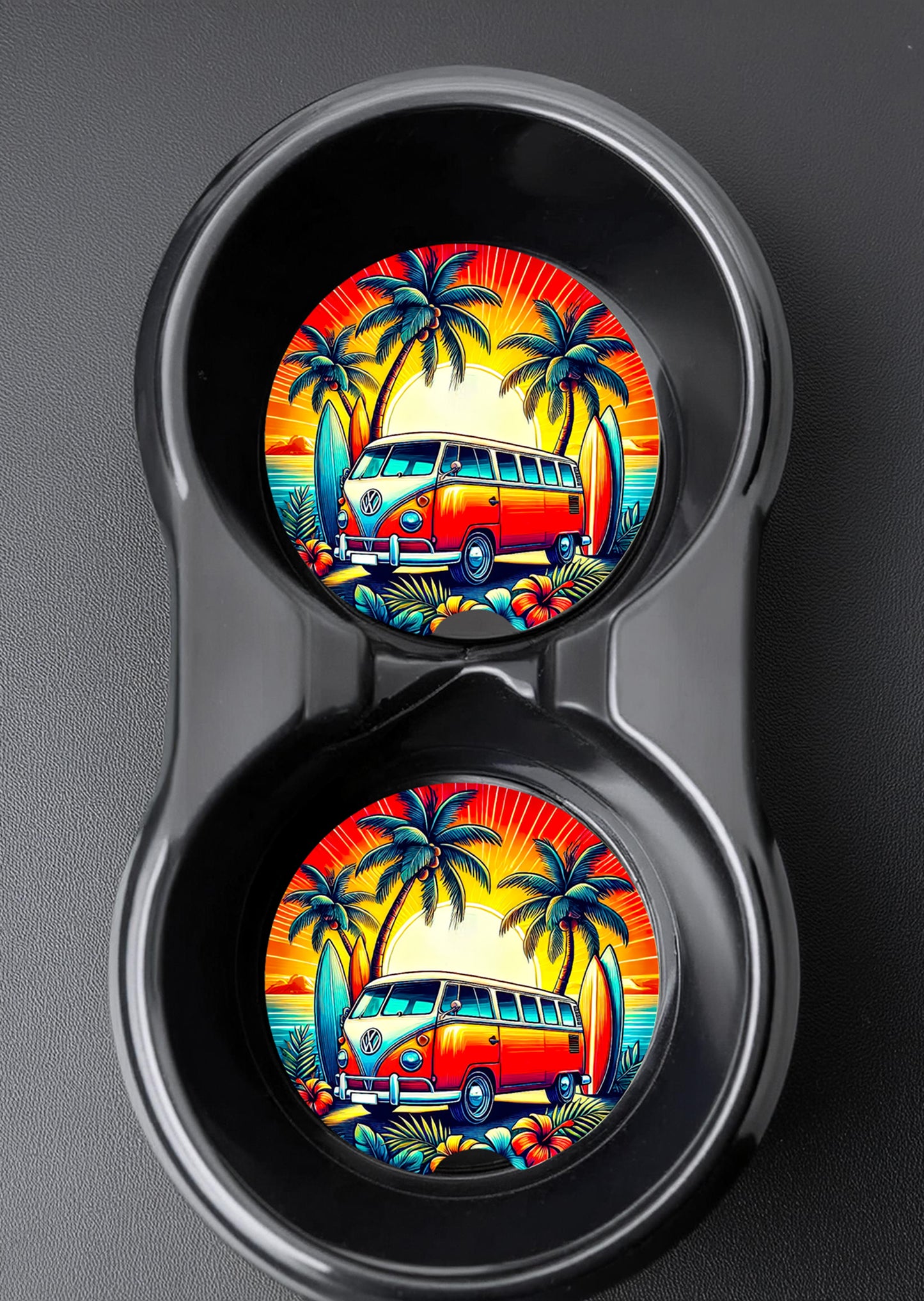 Absorbent Car Coasters – Ceramic Cup Holder Coasters with Finger Notch Set of 2 image 1