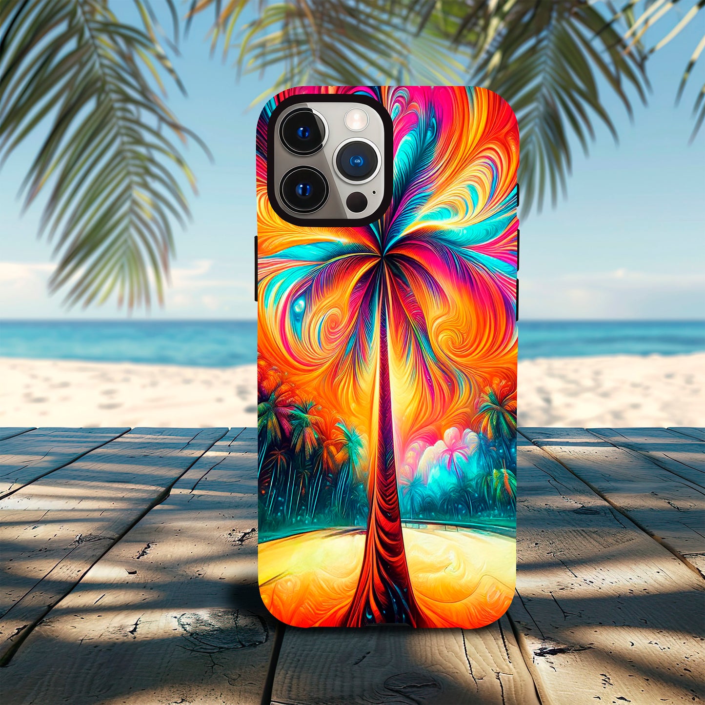 Vibrant Palm Swirl Phone Case - Bold and colorful palm tree swirl design for iPh image 0