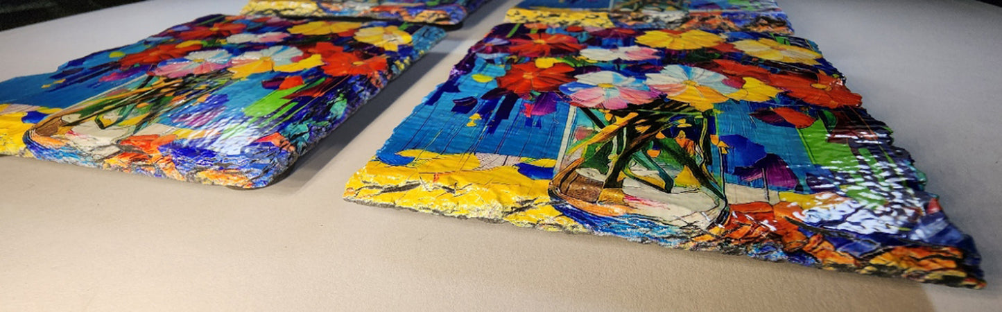 Bar and Kitchen Decor, Flower Melody  Slate Rock Drink Coasters image 2