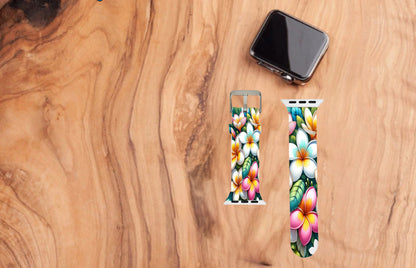 White Plumeria Leather Smartwatch Band image 1