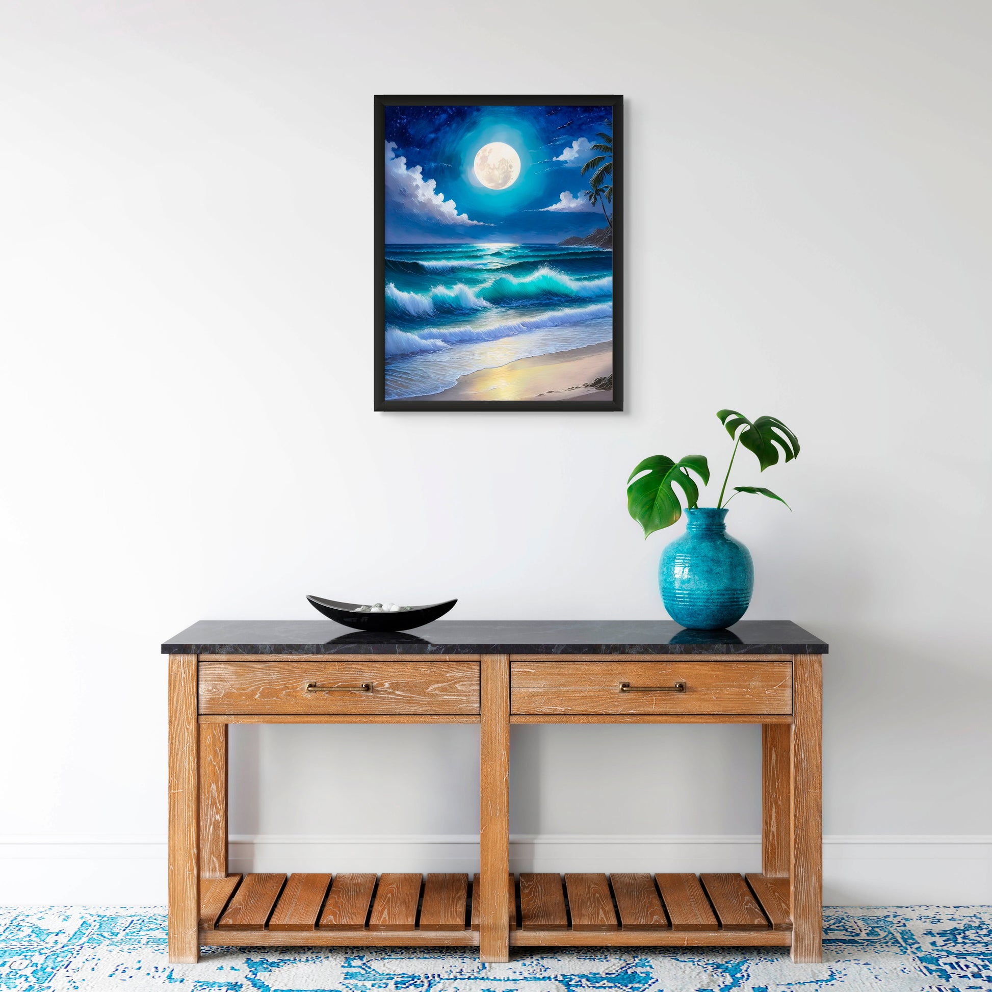 Night in Paradise - Captivating ocean waves under a luminous full moon. image 0