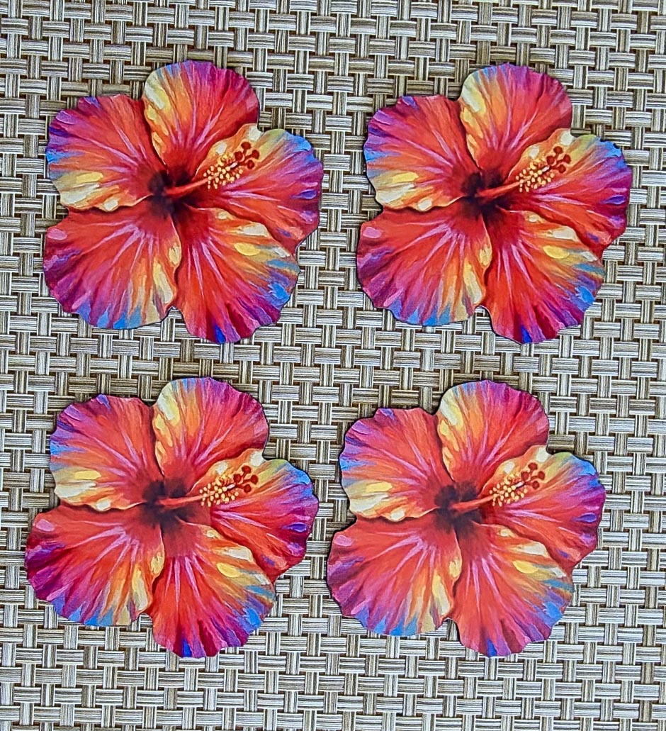 Hibiscus Flower Shaped Drink Coasters – 4" Tropical Coaster Set of 4 — primary product photo | Beach Hut Decor