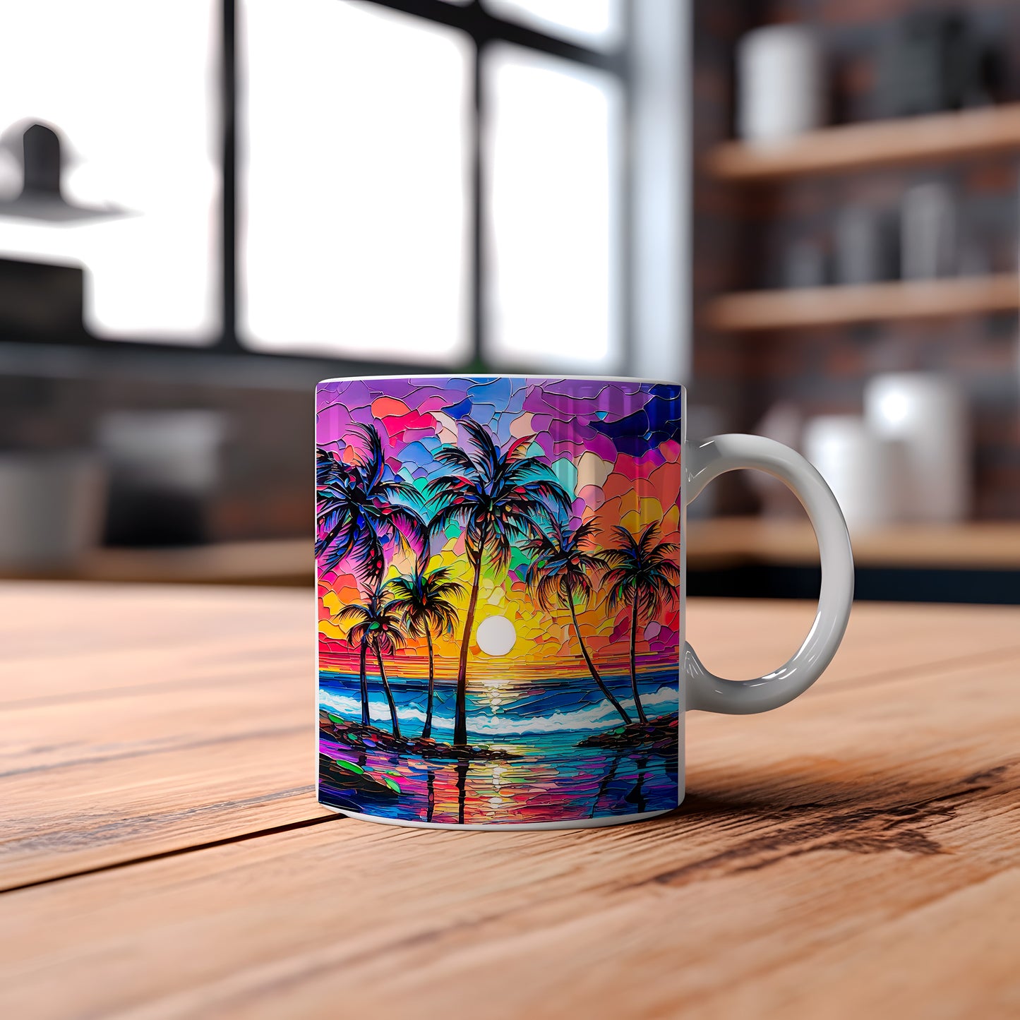 Tropical Sunset Palm Mug - Vibrant coffee mug image 0
