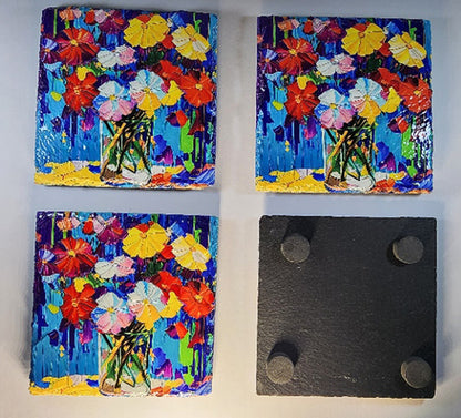 Bar and Kitchen Decor, Flower Melody  Slate Rock Drink Coasters image 3