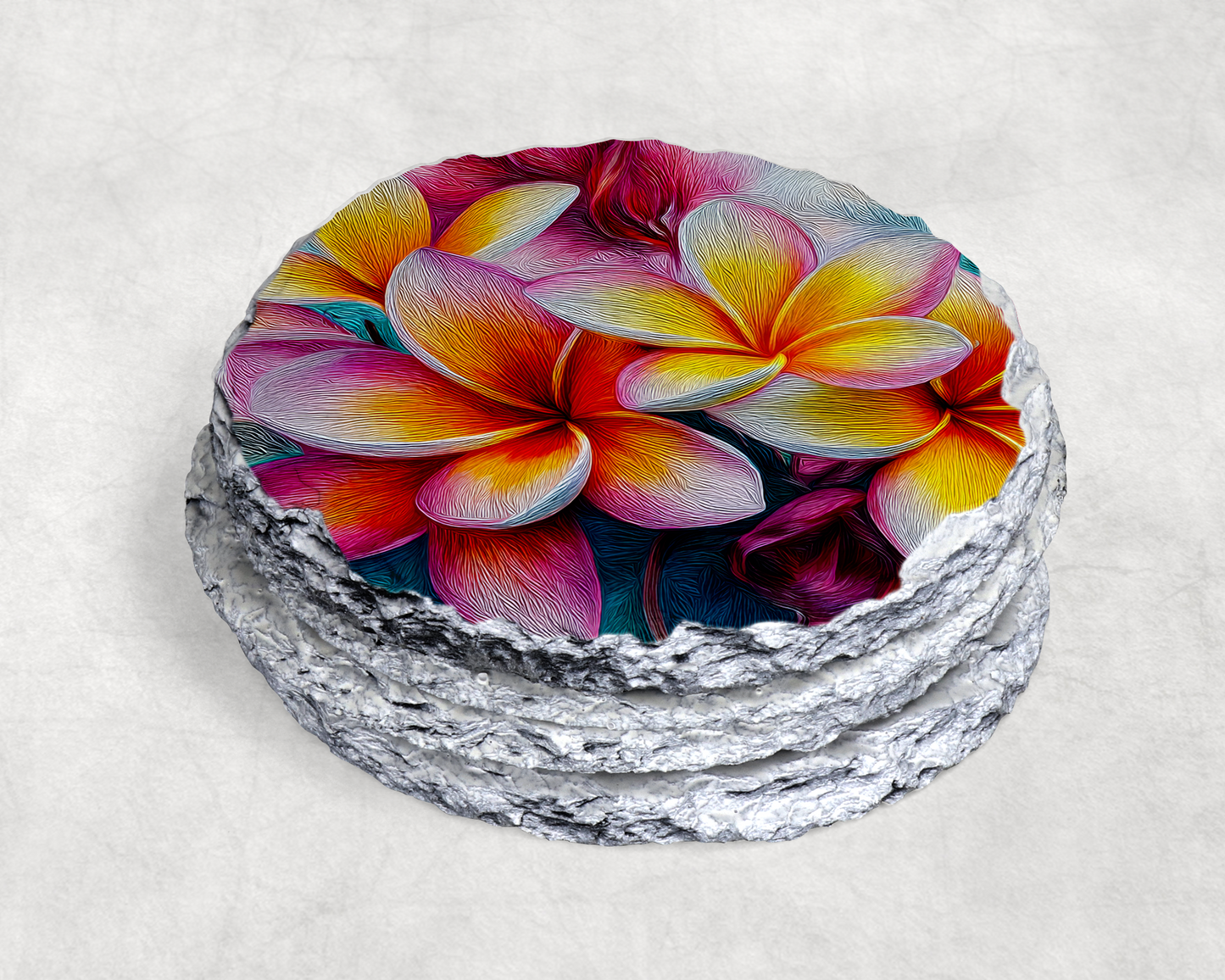 Plumeria Rock Slate Coaster Set – Tropical Floral HD Printed Natural Stone Coasters for Coastal Home Decor | Round or Square