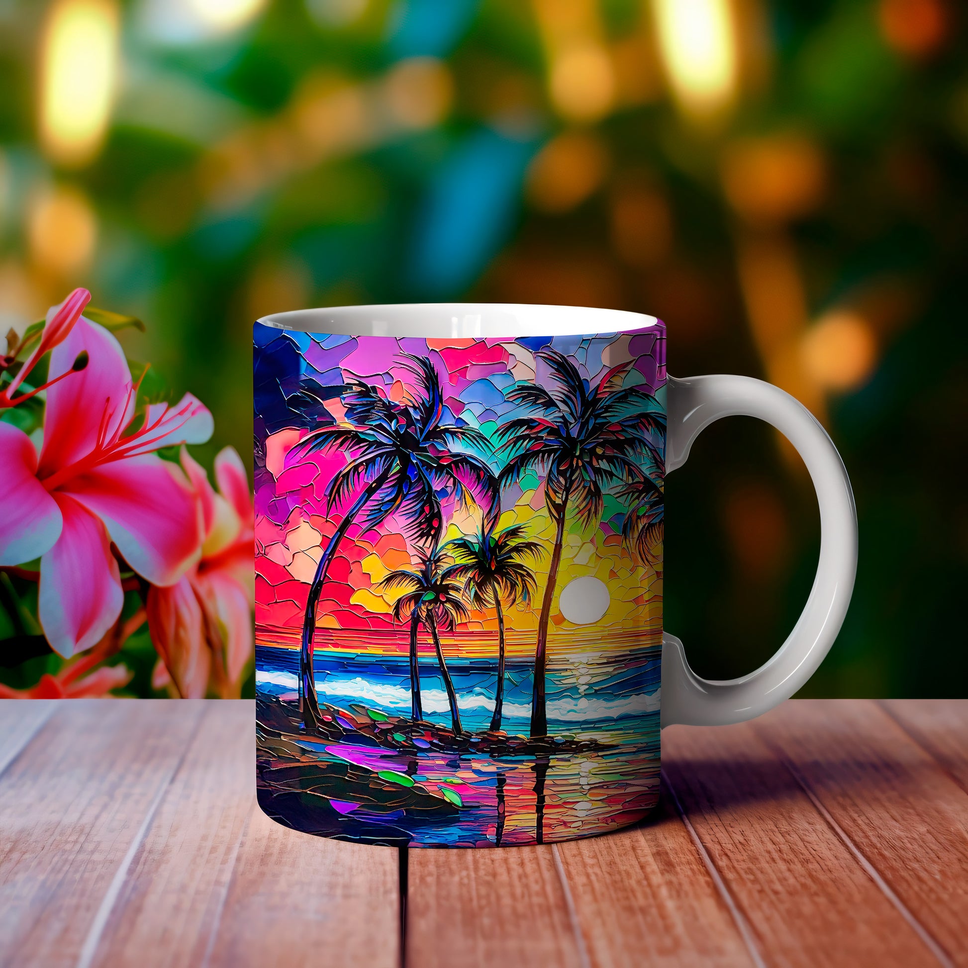 Tropical Sunset Palm Mug - Vibrant coffee mug image 3