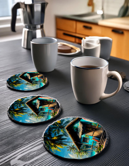 Tropical Beach Hut Slate Rock Coasters – Set of 4 image 1