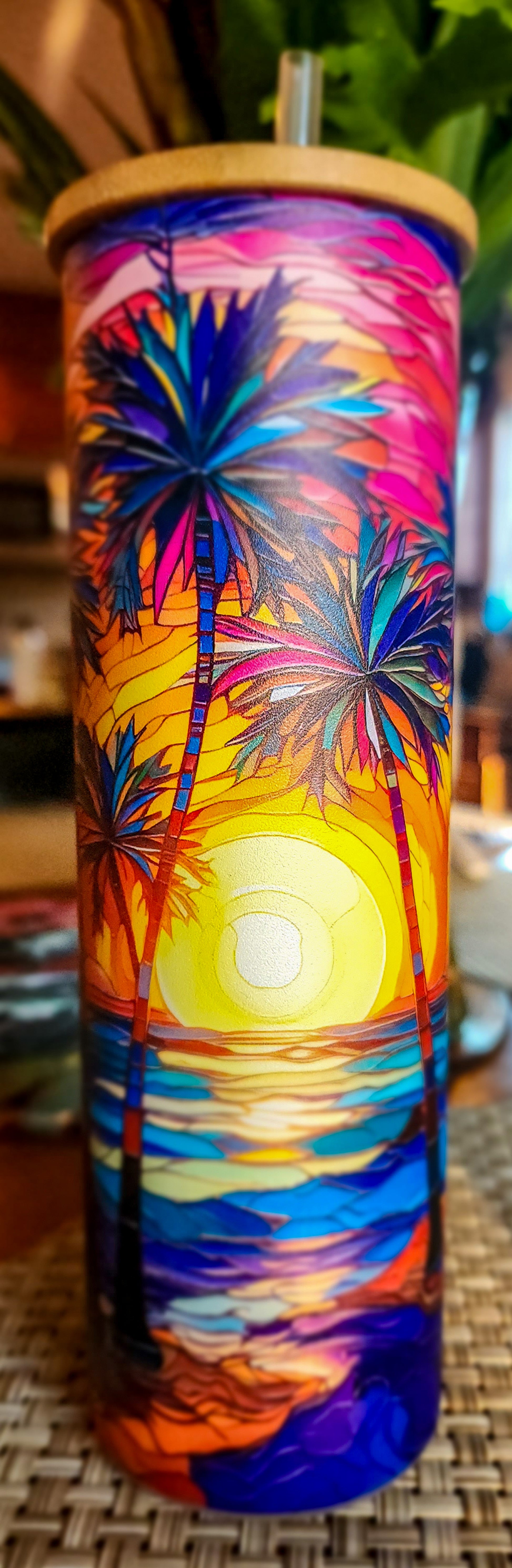 Frosted Glass Tumbler 20 oz. Hawaiian Palm Sunset image 4