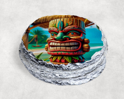Tiki Totem Face Coasters Set - Vibrant Tropical Drink Coasters for Beach Vibes image 2