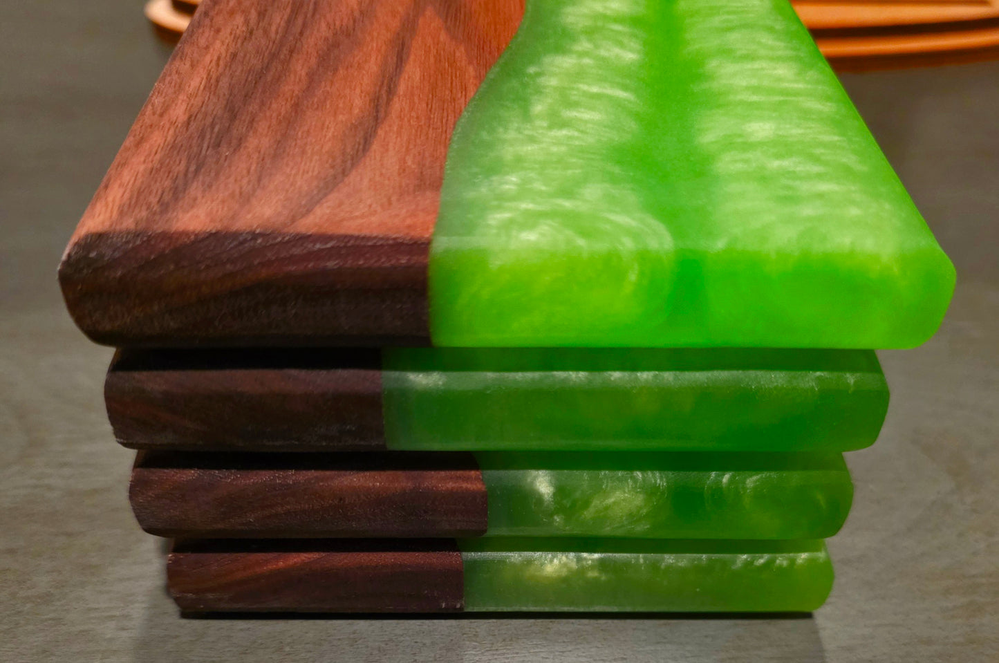 Walnut Epoxy Coaster Set – Green Resin Wood Drink Coasters