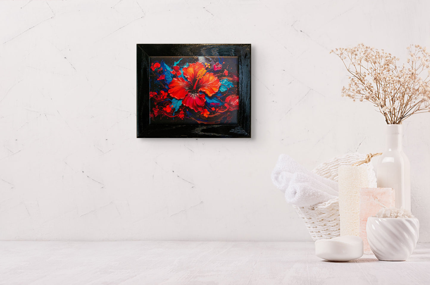 8x10 Red Hibiscus Flower Ceramic Tile Wall Art image 0