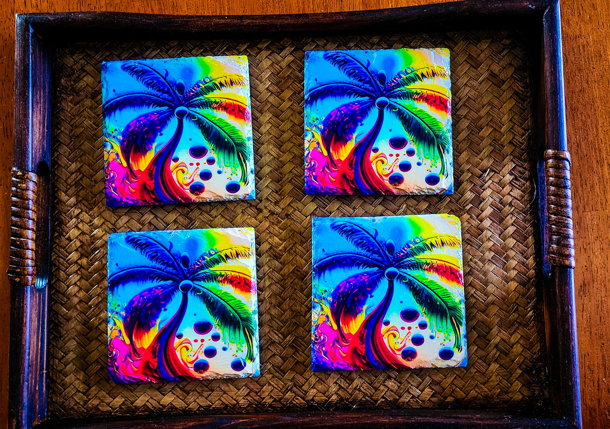Palm Tree Coasters for Drinks Absorbent Set of 4 Tropical Beach Houe Warming image 0