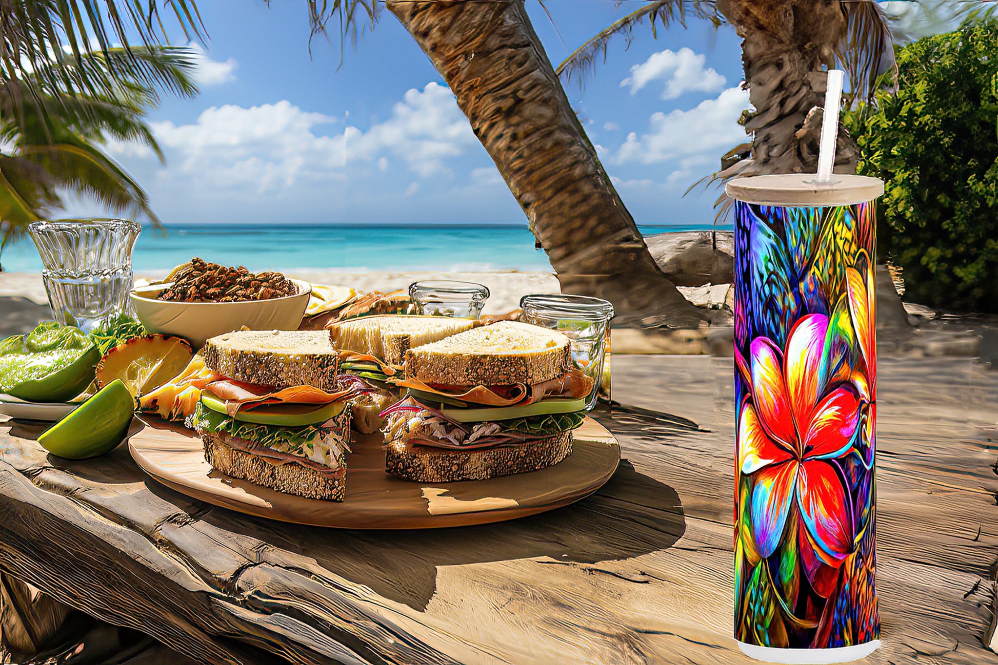 Red Plumeria-Designed in a  20 oz Frosted Glass Skinny Tumbler Bottle with Bambo image 2