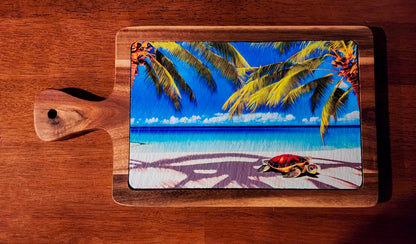 Resting on the Beach Sea Turtle Slate Cutting Board made with Acacia Wood image 0