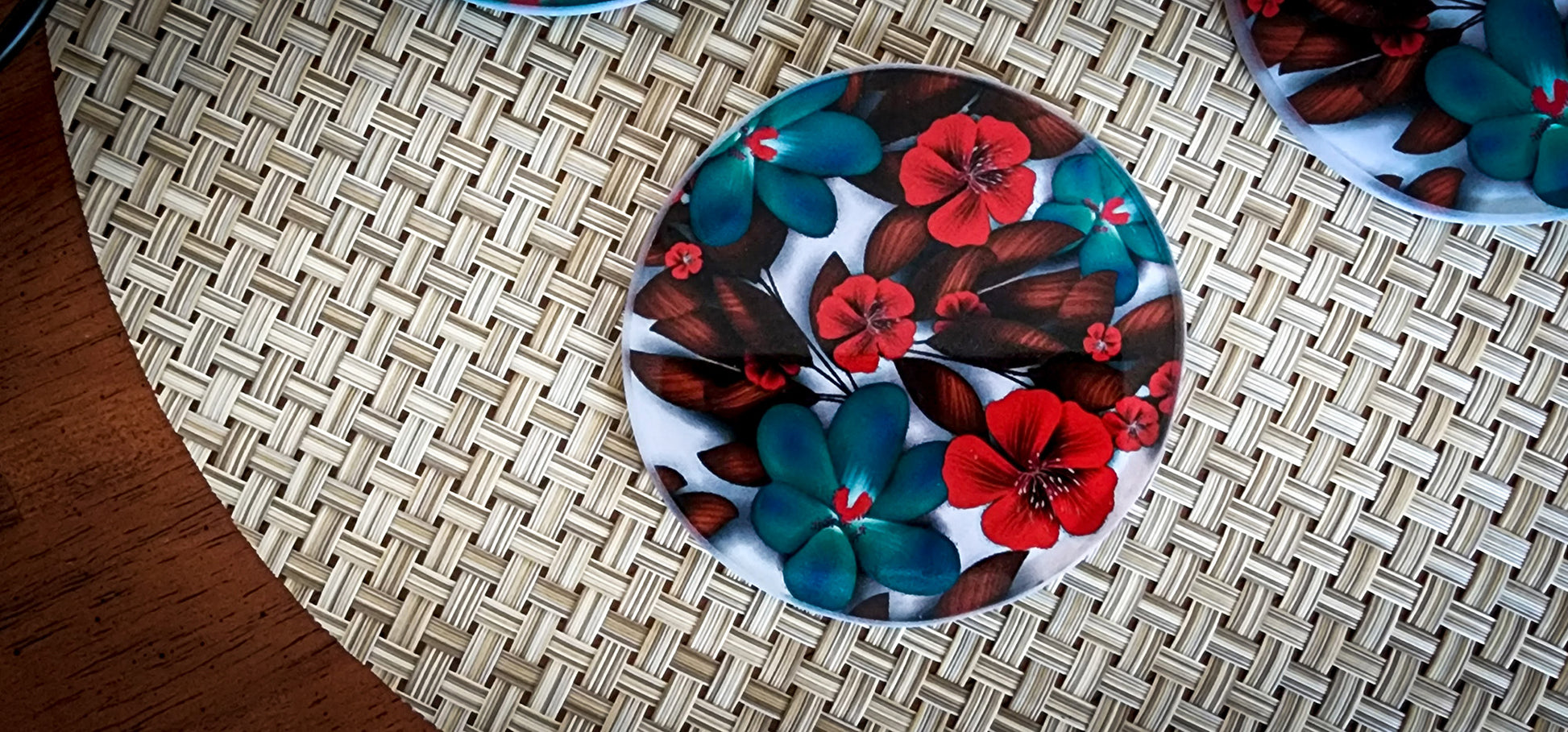 Red Poppy Glass Drink Coasters image 1