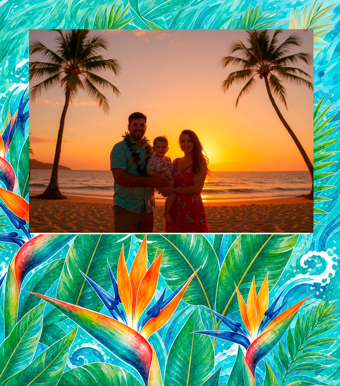 Bird of Paradise bamboo photo frame with a sample photo; photo not included.