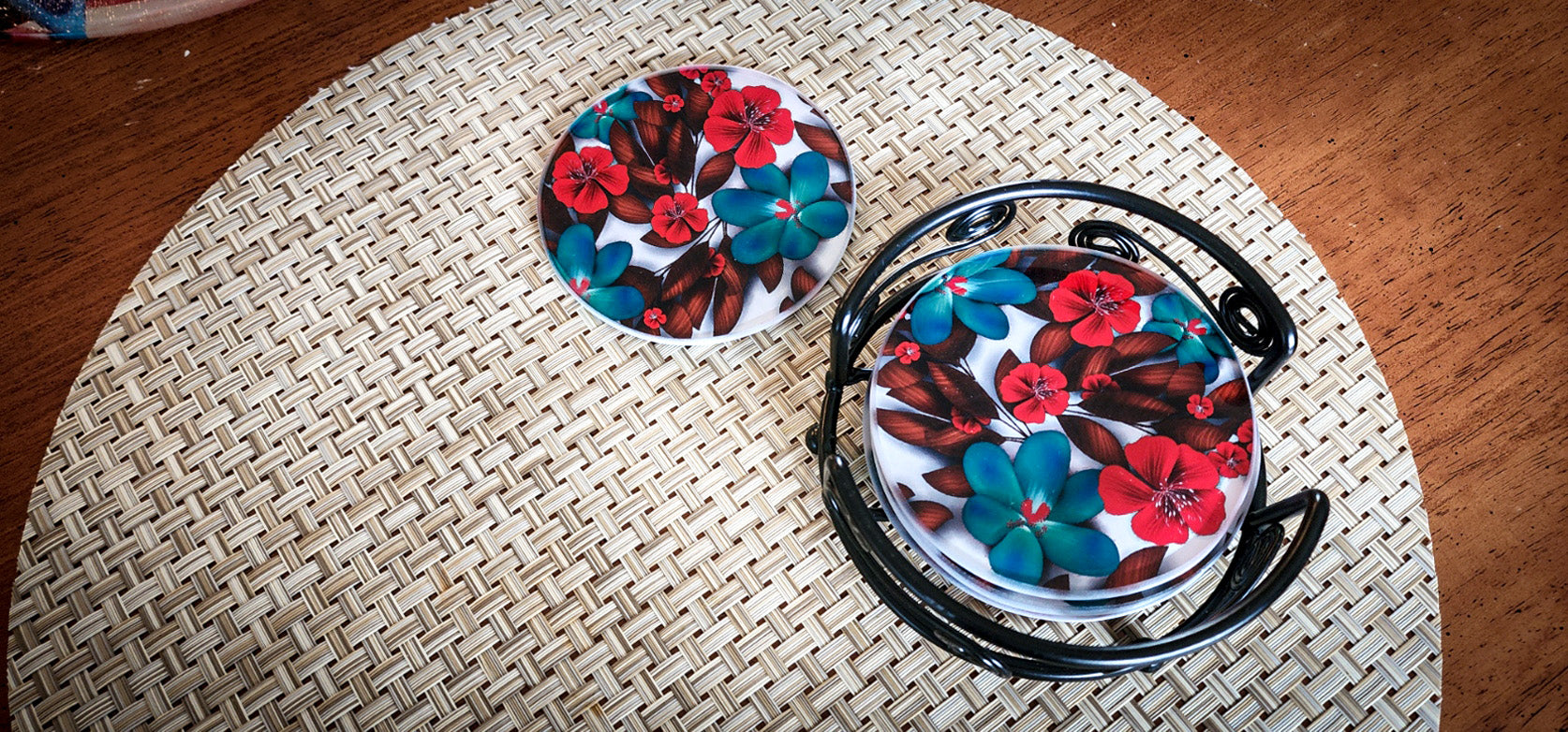 Red Poppy Glass Drink Coasters image 2
