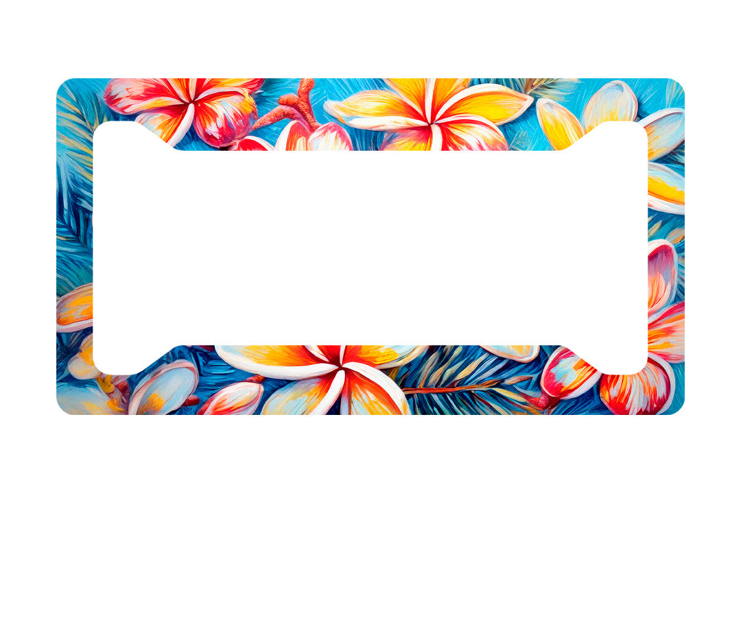 Yellow & White Plumeria License Plate Frame – Tropical Hawaiian Floral Car Acces image 0