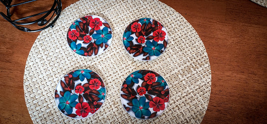 Red Poppy Glass Drink Coasters image 0