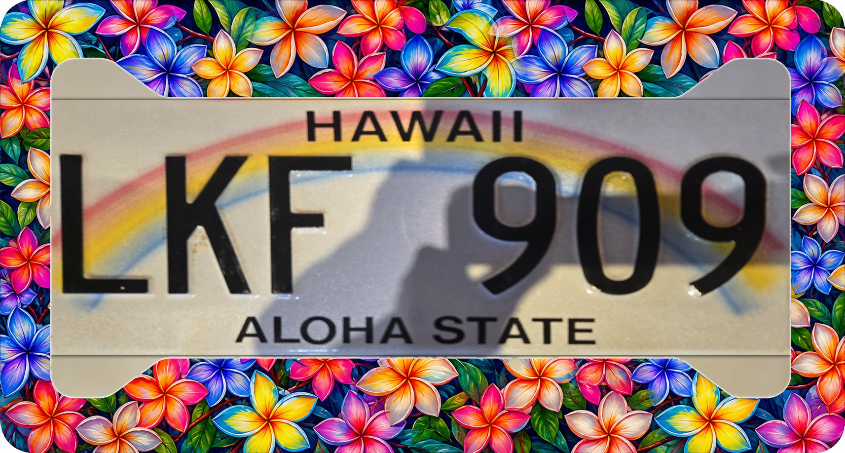 Colorful Plumeria License Plate Frame | Hawaiian Car Decor