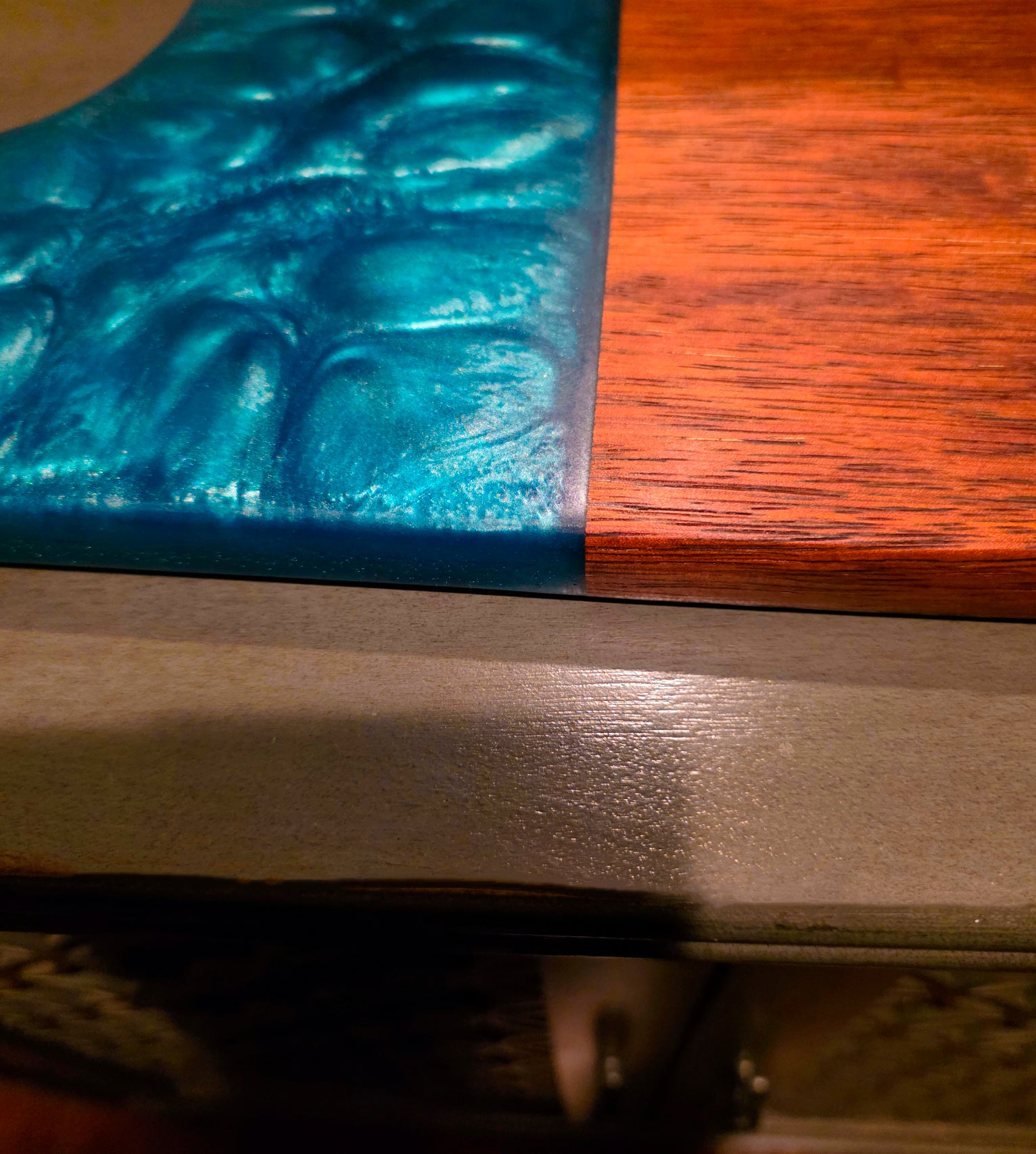 Mahogany & Teal Epoxy Cutting Board — detail close-up | Beach Hut Decor