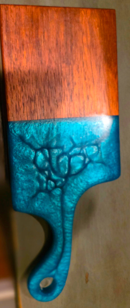 Mahogany & Teal Epoxy Cutting Board — lifestyle styled view | Beach Hut Decor