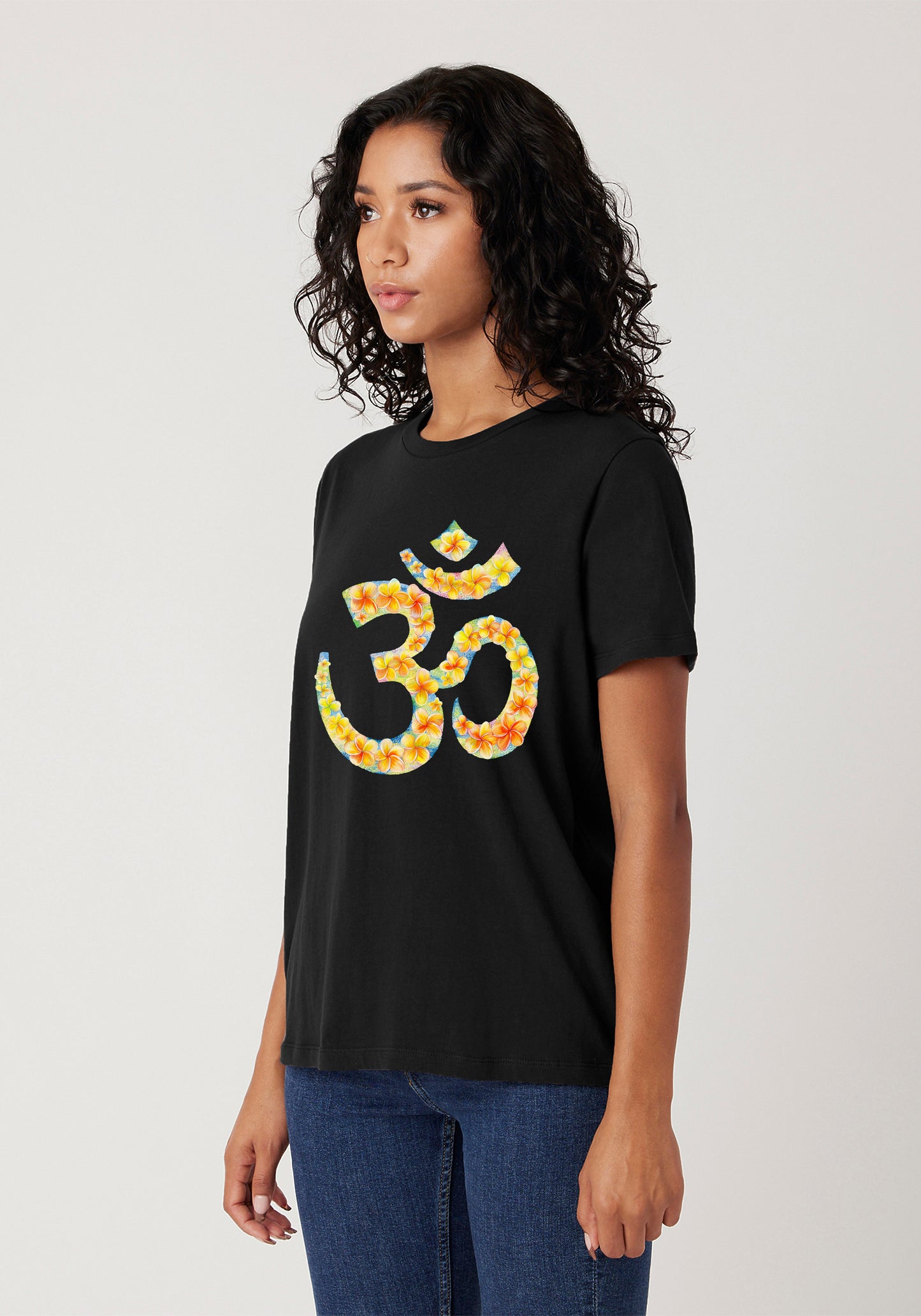 OM Symbol Floral T-Shirt - Vibrant Plumeria Design, Sizes XS-2XL image 2