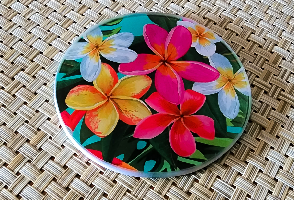 Plumeria Glass Drink Coasters image 1