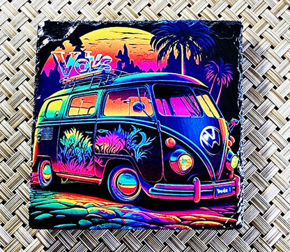 VW Bus Slate Rock Drink Coasters image 0