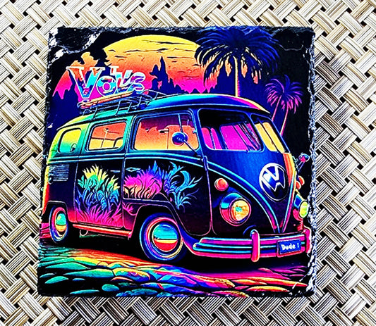 VW Bus Slate Rock Drink Coasters image 0