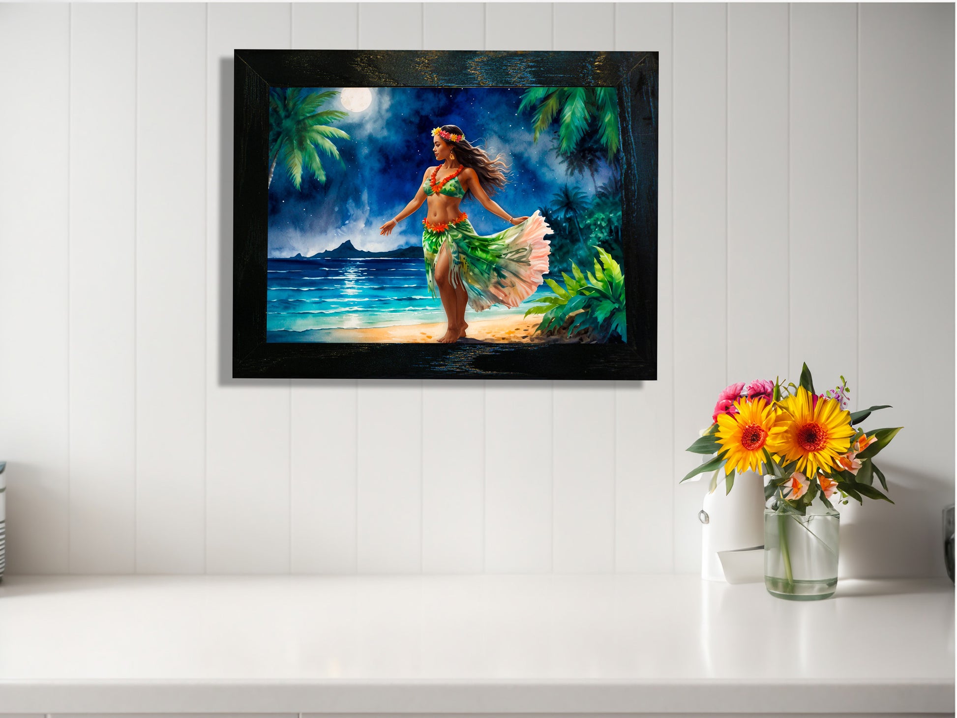 Hula in the Night Breeze - Framed Ceramic Tile Artwork - Canvas Prints image 0