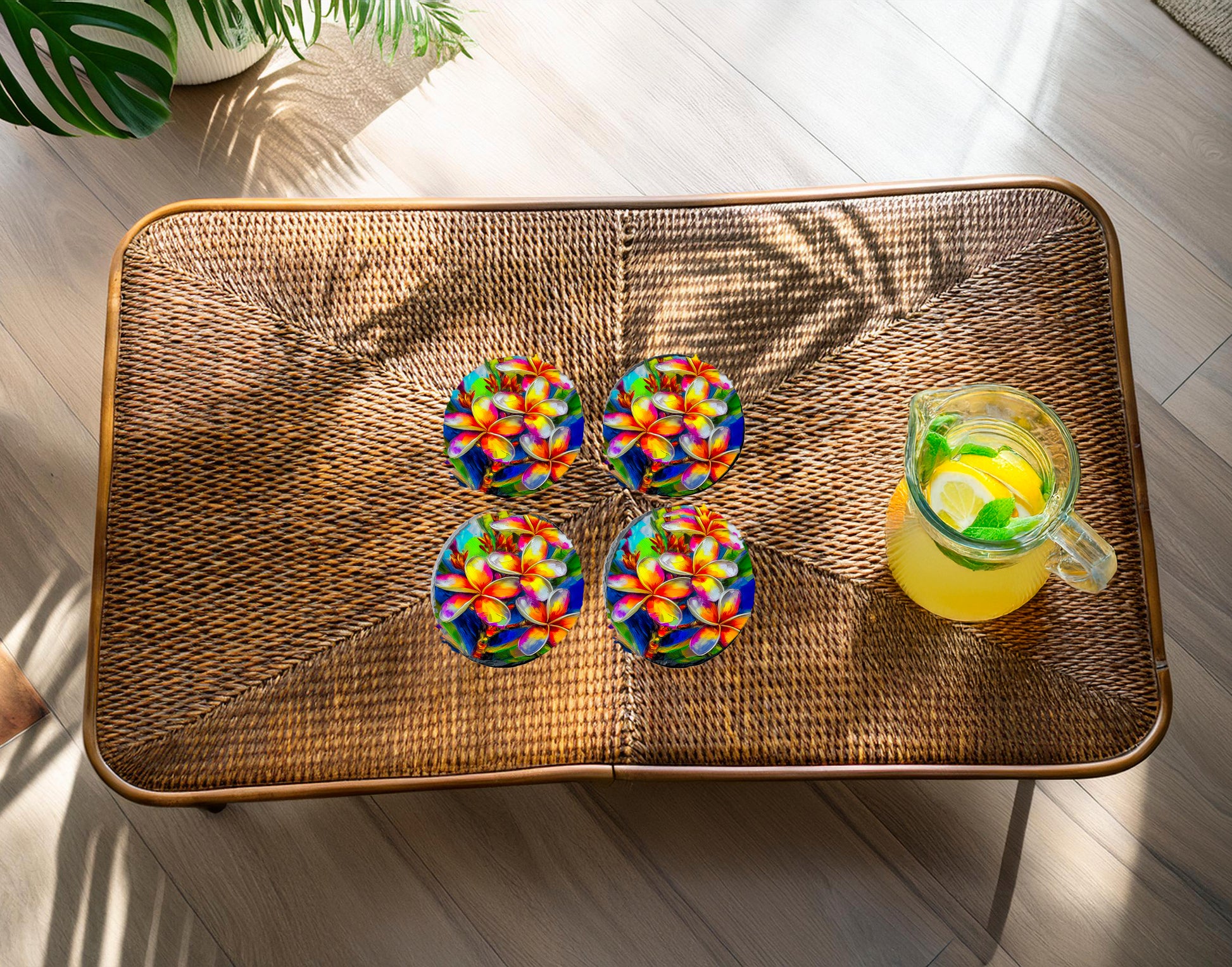 Tropical Plumeria Flower Coasters – Vibrant Island Decor for Your Home image 1
