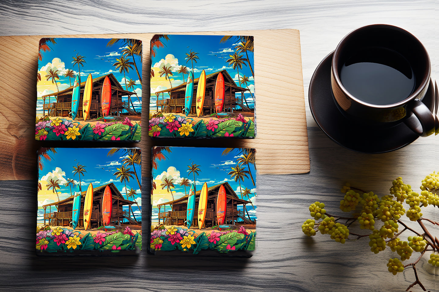 Surf Shack Slate Rock Drink Coasters image 0