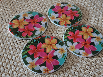 Plumeria Glass Drink Coasters image 0