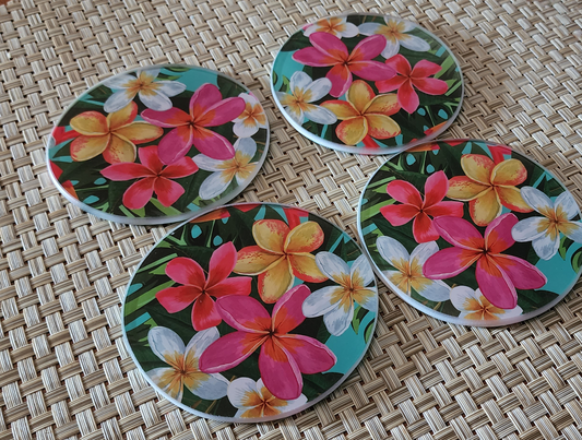 Plumeria Glass Drink Coasters image 0