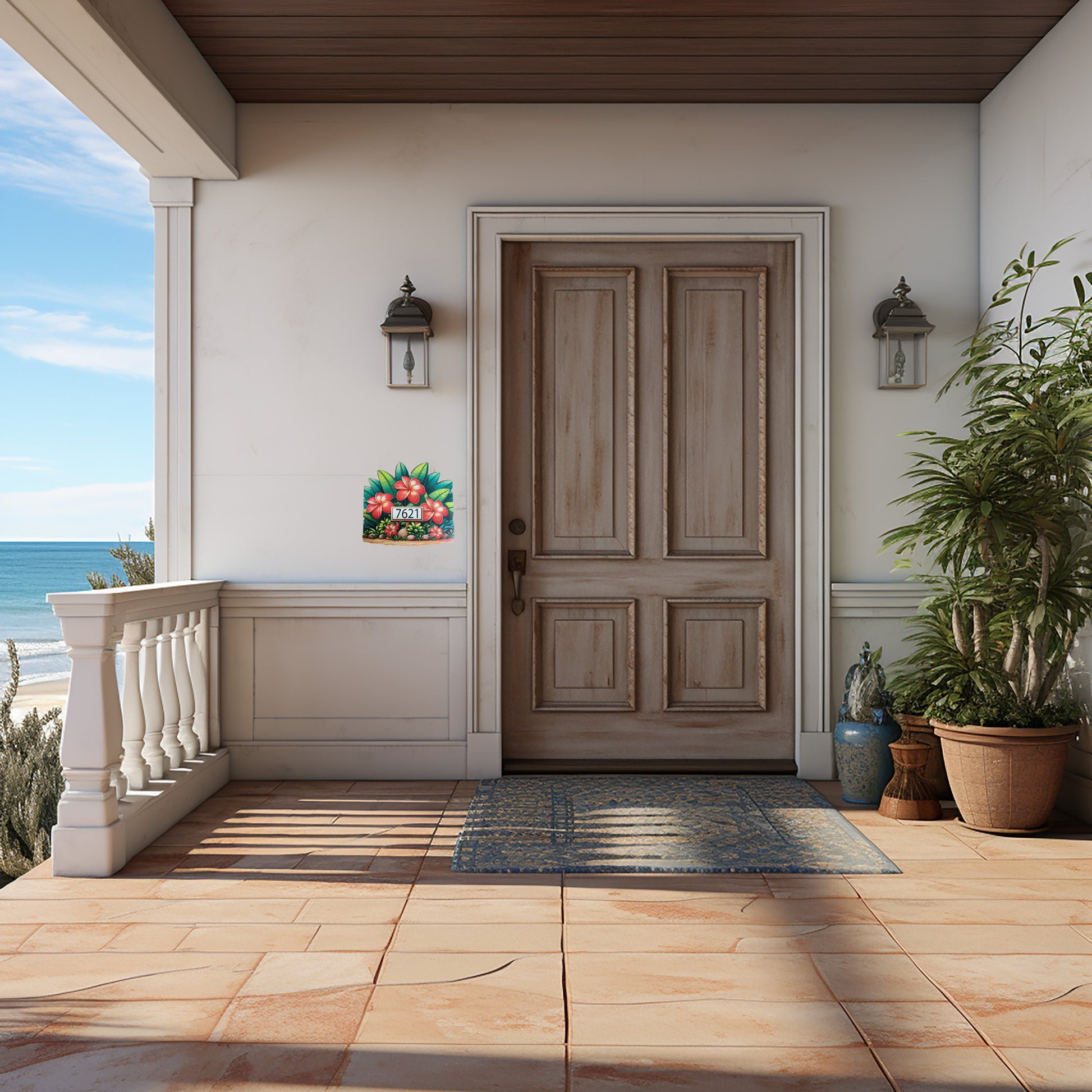 Red Plumeria Wood and Acrylic Address Sign image 0