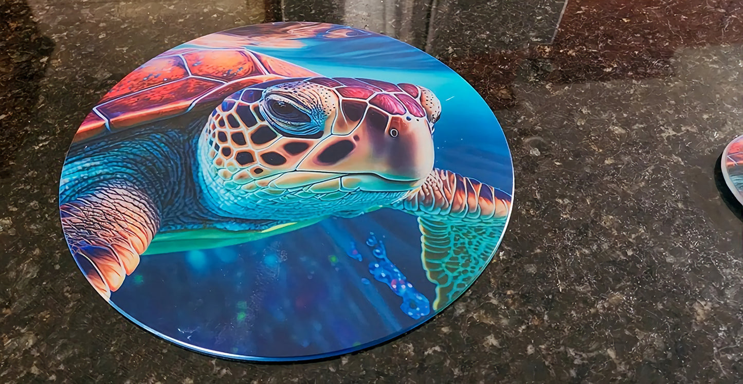 Red Turtle Glass 12" round Cutting Board image 0