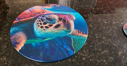 Red Turtle Glass 12" round Cutting Board image 0