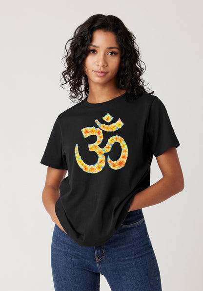 OM Symbol Floral T-Shirt - Vibrant Plumeria Design, Sizes XS-2XL image 0