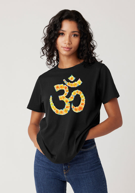 OM Symbol Floral T-Shirt - Vibrant Plumeria Design, Sizes XS-2XL image 0