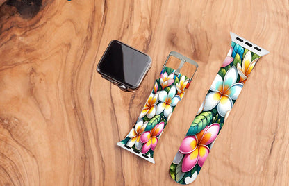 White Plumeria Leather Smartwatch Band image 0