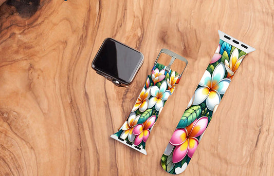 White Plumeria Leather Smartwatch Band image 0