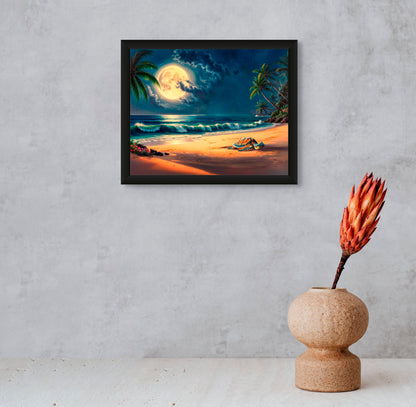 Mooning - Sea Turtle on Moonlit Beach - Tropical Coastal Wall Art image 0