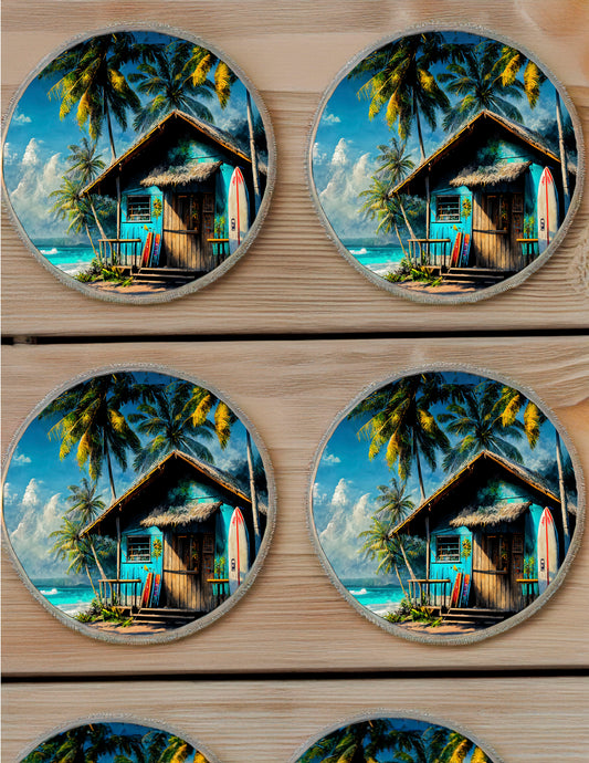 Tropical Beach Hut Slate Rock Coasters – Set of 4 image 0