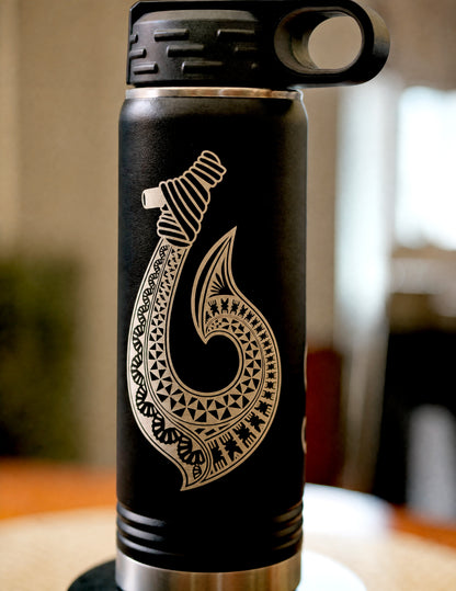 Black Engraved Fish Hook 20 oz Insulated Water Bottle