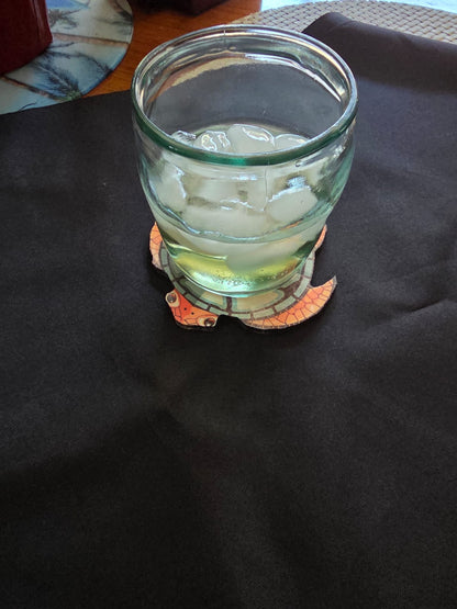 Handcrafted Wooden Turtle Coaster Set – Tropical Sea Turtle Drink Coasters (Set)