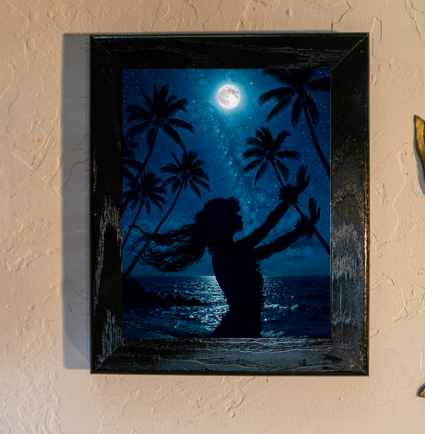 Moonlight Hula Wall Art – Tropical Hawaiian Dancer Silhouette | Tile, Metal, Canvas & Acrylic Prints